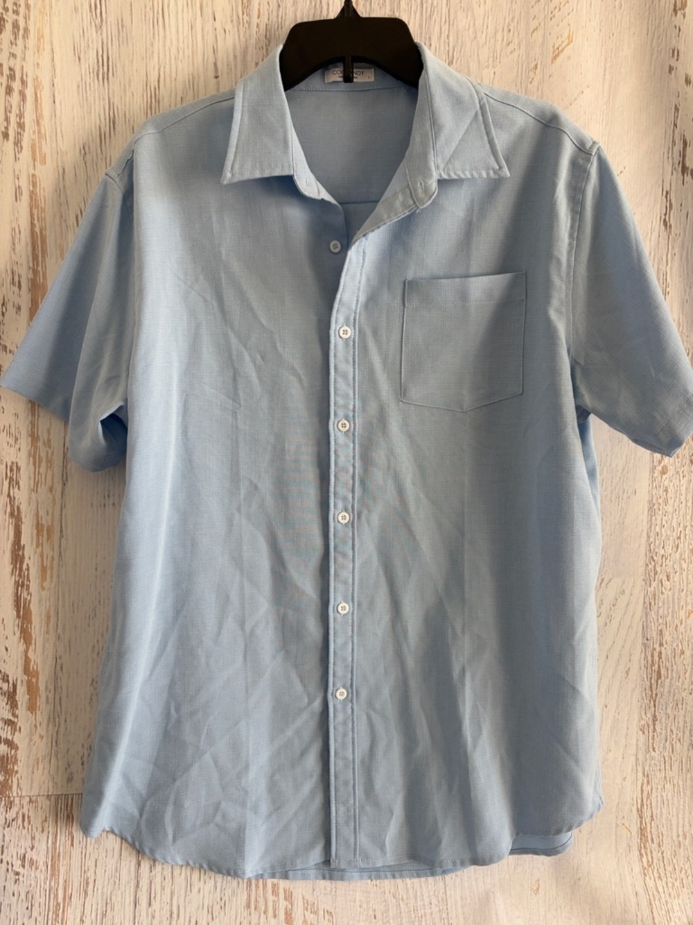 Coofandy Men's Light Blue Short-Sleeve Button-Down Shirt with Chest Pocket